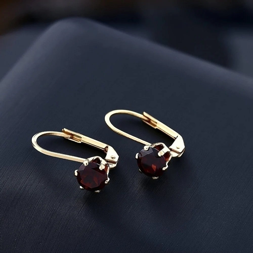 2.40CT Red Garnet Gold 925 Silver Earrings Anniversary Gift Mothers Day